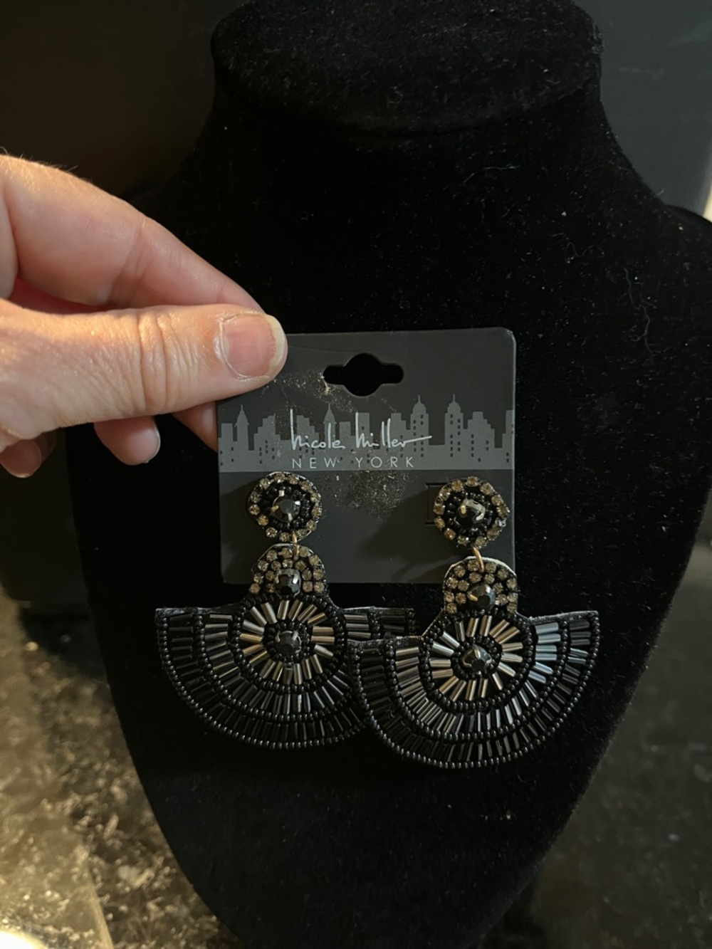 Nicole Miller Black Beaded Earrings NWT - Picture 1 of 3